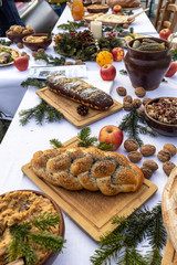 Christmas food on the table decorating with Christmas tree