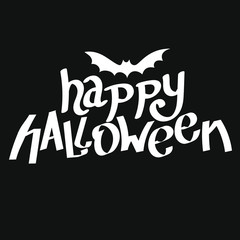 Happy Halloween. Vector white on black lettering. Letter to halloween design element. Hand drawn clipart. For poster, banner, greeting card, print isolated typography.