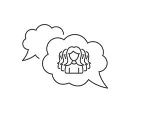 Group of Women line icon. Chat bubble design. Human communication symbol. Teamwork sign. Outline concept. Thin line women Group icon. Vector