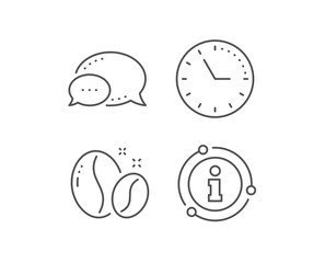 Coffee beans line icon. Chat bubble, info sign elements. Hot cappuccino seed sign. Roasted seeds symbol. Linear coffee beans outline icon. Information bubble. Vector