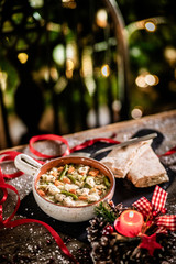 Chicken Vegetable soup on christmas environment