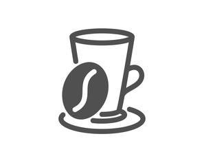 Hot latte sign. Coffee cup with bean icon. Tea drink mug symbol. Classic flat style. Simple coffee cup icon. Vector