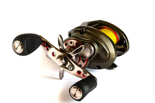 Fragment Low Profile Baitcasting Reel. Goods for fishing. Close-up