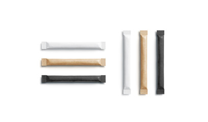 Blank black, white and craft sugar packet mockup, horizontal vertical