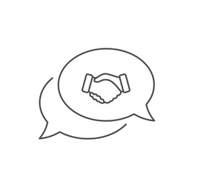 Handshake line icon. Chat bubble design. Hand gesture sign. Business deal palm symbol. Outline concept. Thin line handshake icon. Vector