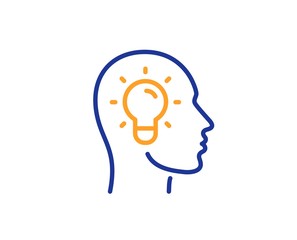 Lightbulb sign. Idea head line icon. Core value symbol. Colorful outline concept. Blue and orange thin line idea head icon. Vector