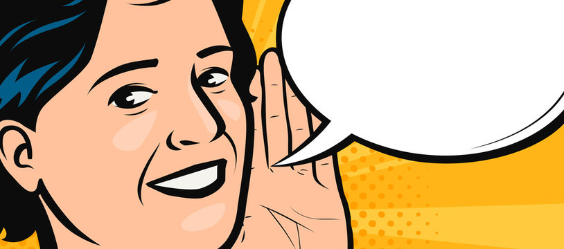 Beautiful woman says. Vector illustration in style comic pop art