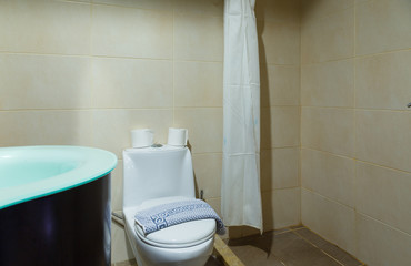 interior of the bathroom of the European resort hotel room, the concept of a modern holiday at sea