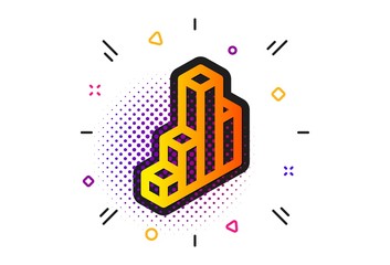Fototapeta premium Column 3d graph sign. Halftone circles pattern. Diagram chart icon. Market analytics symbol. Classic flat 3d chart icon. Vector