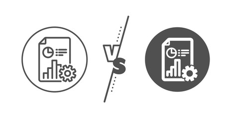 Column graph, pie chart sign. Versus concept. Report line icon. Market analytics symbol. Line vs classic report icon. Vector
