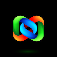 Abstract Colorful Model of Geometric Torus Knot Object. Illustration for Science, Digital or Biological Design on Black Background