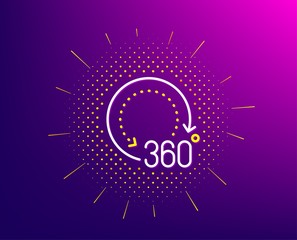 360 degrees line icon. Halftone pattern. Panoramic view sign. VR technology simulation symbol. Gradient background. 360 degrees line icon. Yellow halftone pattern. Vector