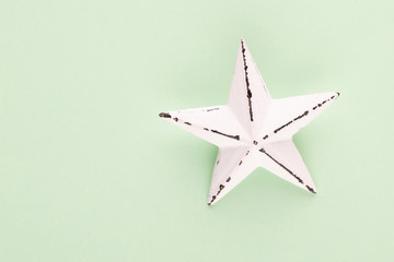 Christmas decor. Christmas decorations on pastel background. Flat lay, top view, copy space.