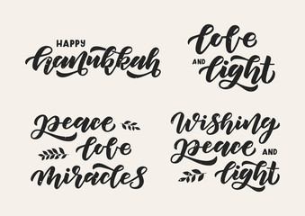 Happy Hanukkah hand drawn lettering set