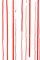 Dripping blood isolated on white background. Flowing red blood splashes, drops and trail