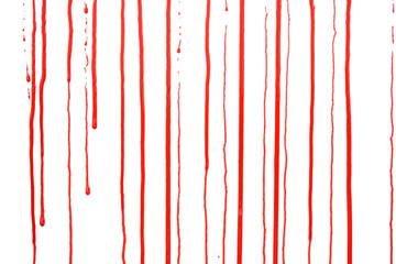 Dripping blood isolated on white background. Flowing red blood splashes, drops and trail