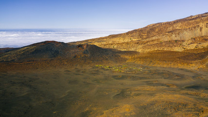Scenic shot from above of the dry vulcanic surface around the Teide, Spains highest mountain