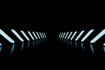 Futuristic reflection tunnel background. Perspective light road backdrop.