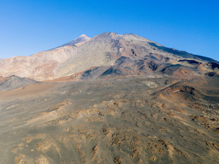 Scenic shot from above of the dry vulcanic surface around the Teide, Spains highest mountain