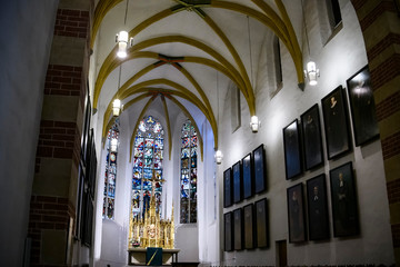 Interior of Lutheran St. Thomas Church Thomaskirche in Leipzig, Germany. November 2019