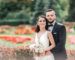 portrait of happy bride and groom on their wedding day.