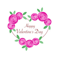 Pink rose bouquet with leaf on vine heart on white background, Happy Valentine’s Day, vector/illustration