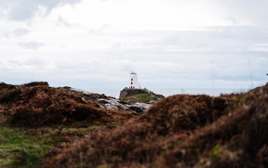 Fototapeta na wymiar Llanddwyn Island Lighthouse on Anglesey. Just near the Pilots Cottages