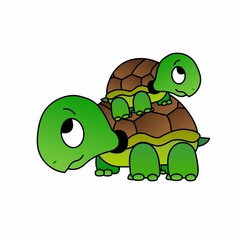 Illustration of Turtle with Friends Cartoon, Cute Funny Character, Flat Design