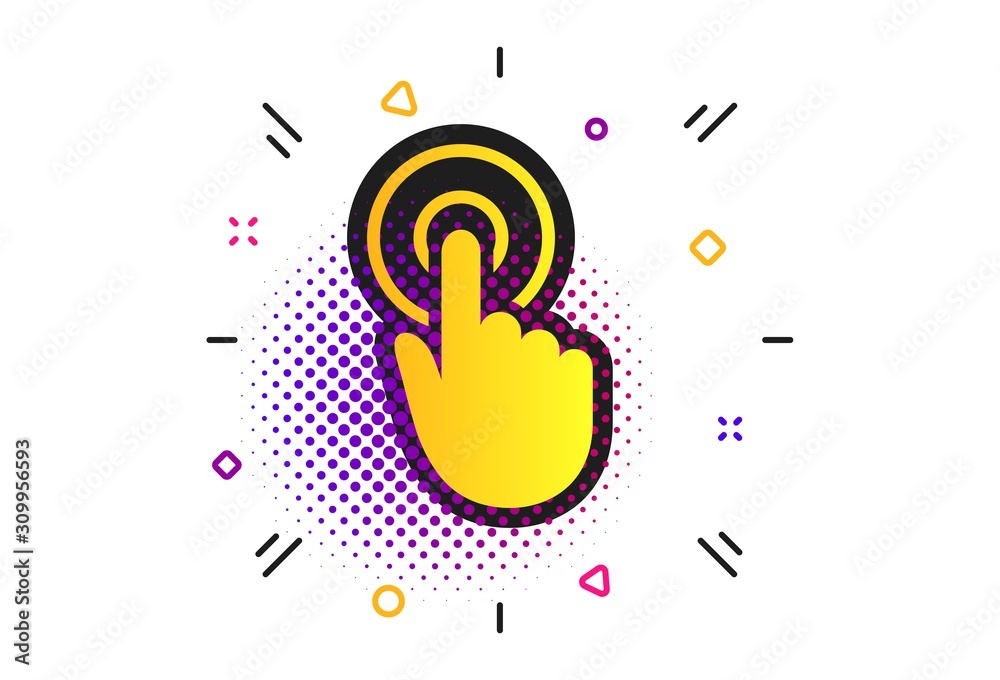 Poster hand cursor sign icon. halftone dots pattern. hand pointer symbol. classic flat cursor icon. vector