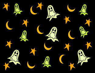 Black background image Halloween Little ghost stars and the moon