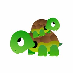 Illustration of Turtle with Friends Cartoon, Cute Funny Character, Flat Design