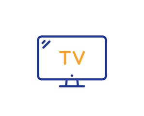 Television sign. TV line icon. Hotel service symbol. Colorful outline concept. Blue and orange thin line tv icon. Vector