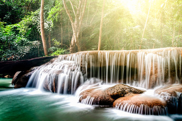 Erawan waterfall with golden su