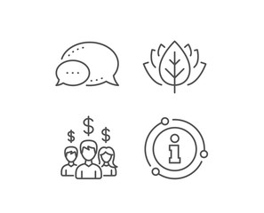 Business networking line icon. Chat bubble, info sign elements. Group of people with Dollar signs. Linear salary employees outline icon. Information bubble. Vector