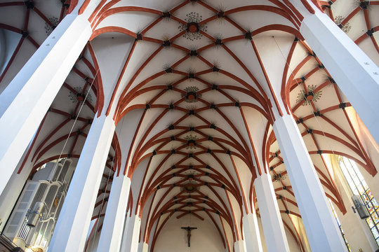 Pattern on the ceiling of Lutheran St. Thomas Church Thomaskirche Interior in Leipzig, Germany. November 2019