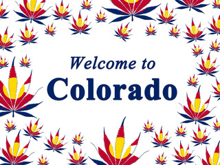Obraz premium Welcome to Colorado message with state flag marijuana leaf