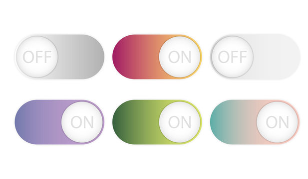 Gray off green gradient on radio switch button with shadows on a white background. Toogle elements icon set templates for website design.