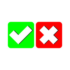 Yes and No check marks with Tick and cross signs. Vector illustration for apps and websites symbol. Red and green on white background.