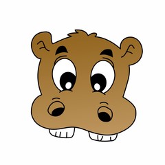 Illustration of Hippopotamus Head Cartoon, Cute Funny Character, Flat Design