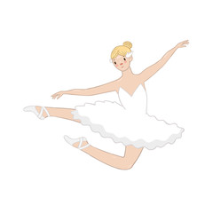 Ballerina in a white dress isolated on a white background. Vector graphics.