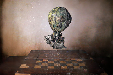 Steampunk viaggio in mongolfiera in giro per il mondo © tiky224