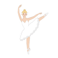 Ballerina in a white dress isolated on a white background. Vector graphics.