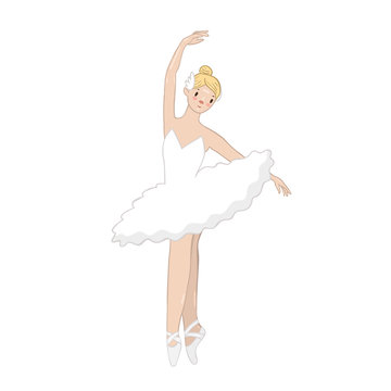 Ballerina in a white dress isolated on a white background. Vector graphics.