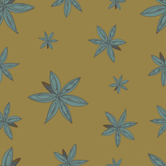 Vector seamless pattern.Seamless pattern with star anise. Cardamom on pastel background.A good idea for a menu of templates, recipes, greetings cards, textiles,       kitchens, cafes, websites, wallpa