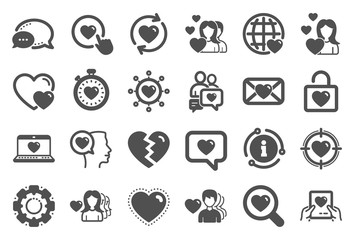 Love icons. Couple, Romantic and Heart signs. Valentines day love symbols. Divorce or Break up. Quality set. Vector