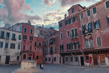 Vintage pink houses in Venice