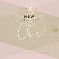 Social media banner template for fashion or beauty industry advertising new arrivals collection or seasonal sales promotion. trendy BLUSH PINK GOLD BACKGROUND