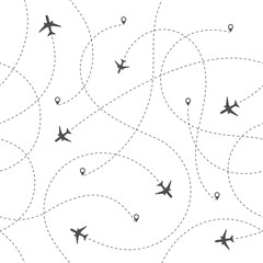 Seamless Pattern Airplanes Routes