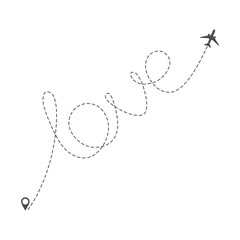 Airplane Route with Dotted Word Love