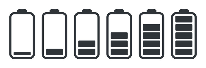 Battery charge indicator icons, vector graphics